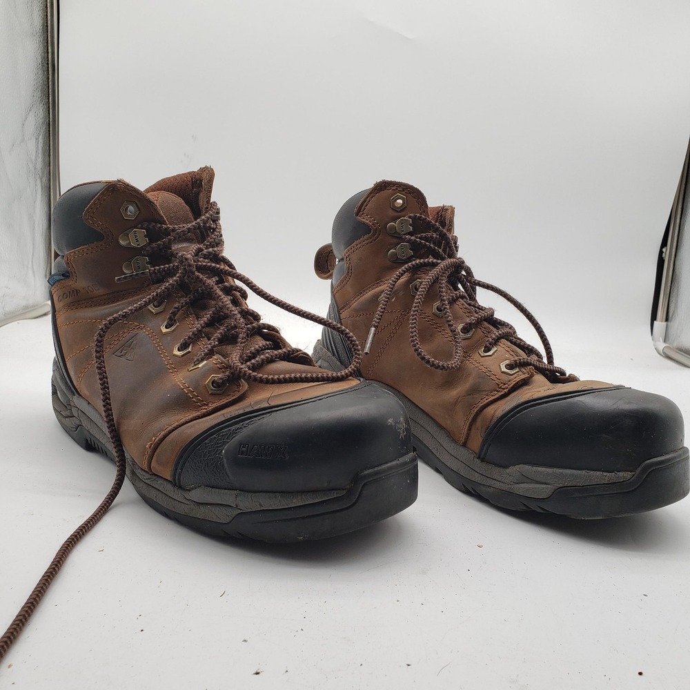 HAWX Boots Mens Size 9.5D Brown Leather Waterproof Comp Toe Work Safety Boots